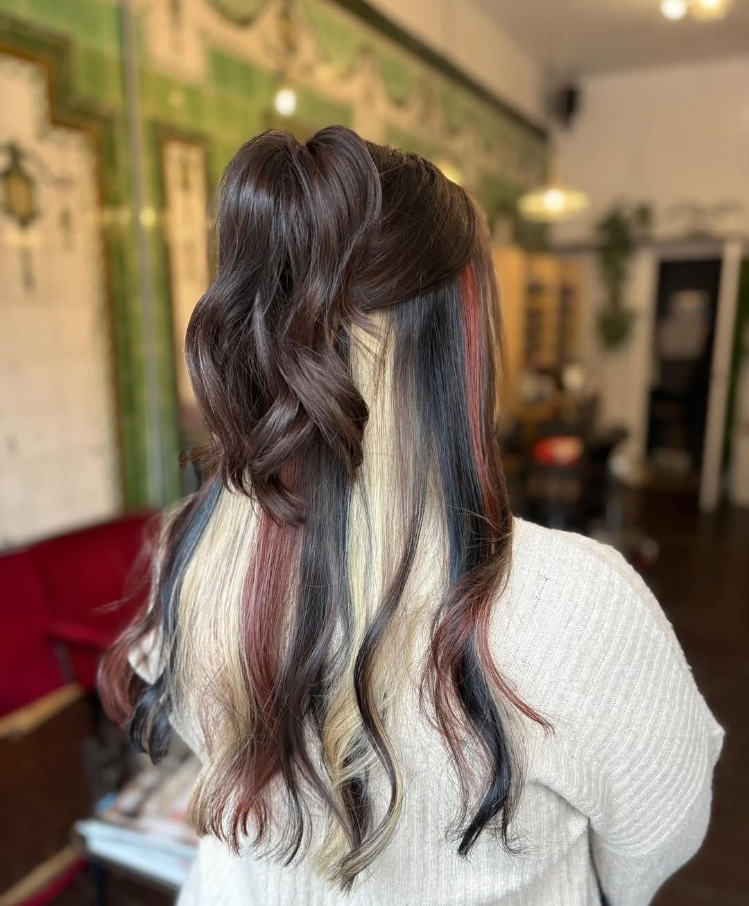Half Up High Pony With Bold Color Strands