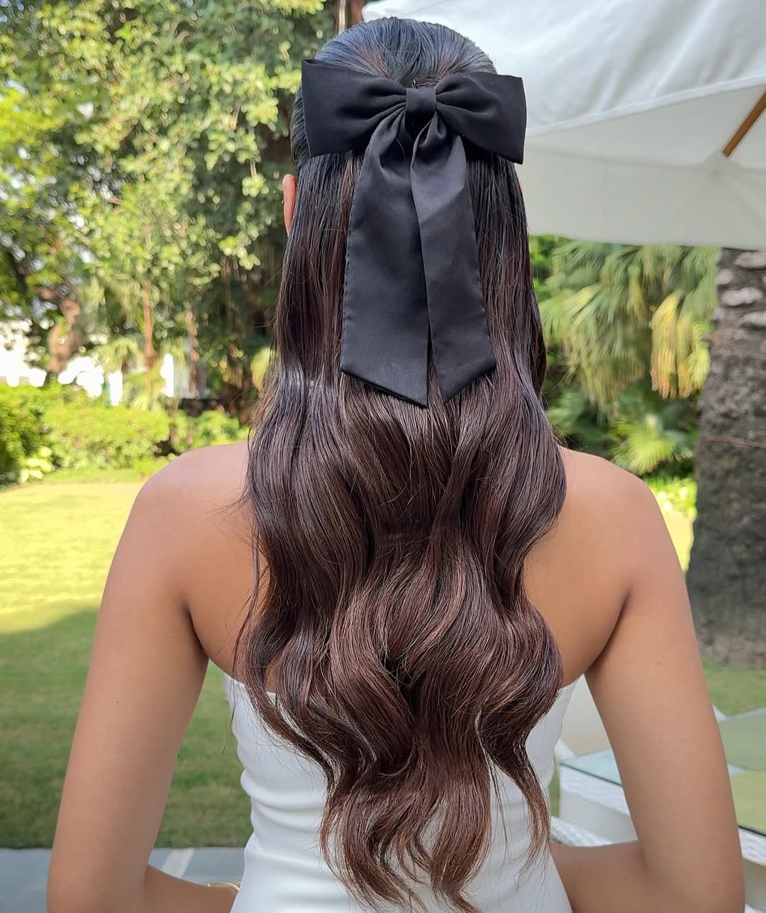 Half-Up Waves With Large Ribbon Bow