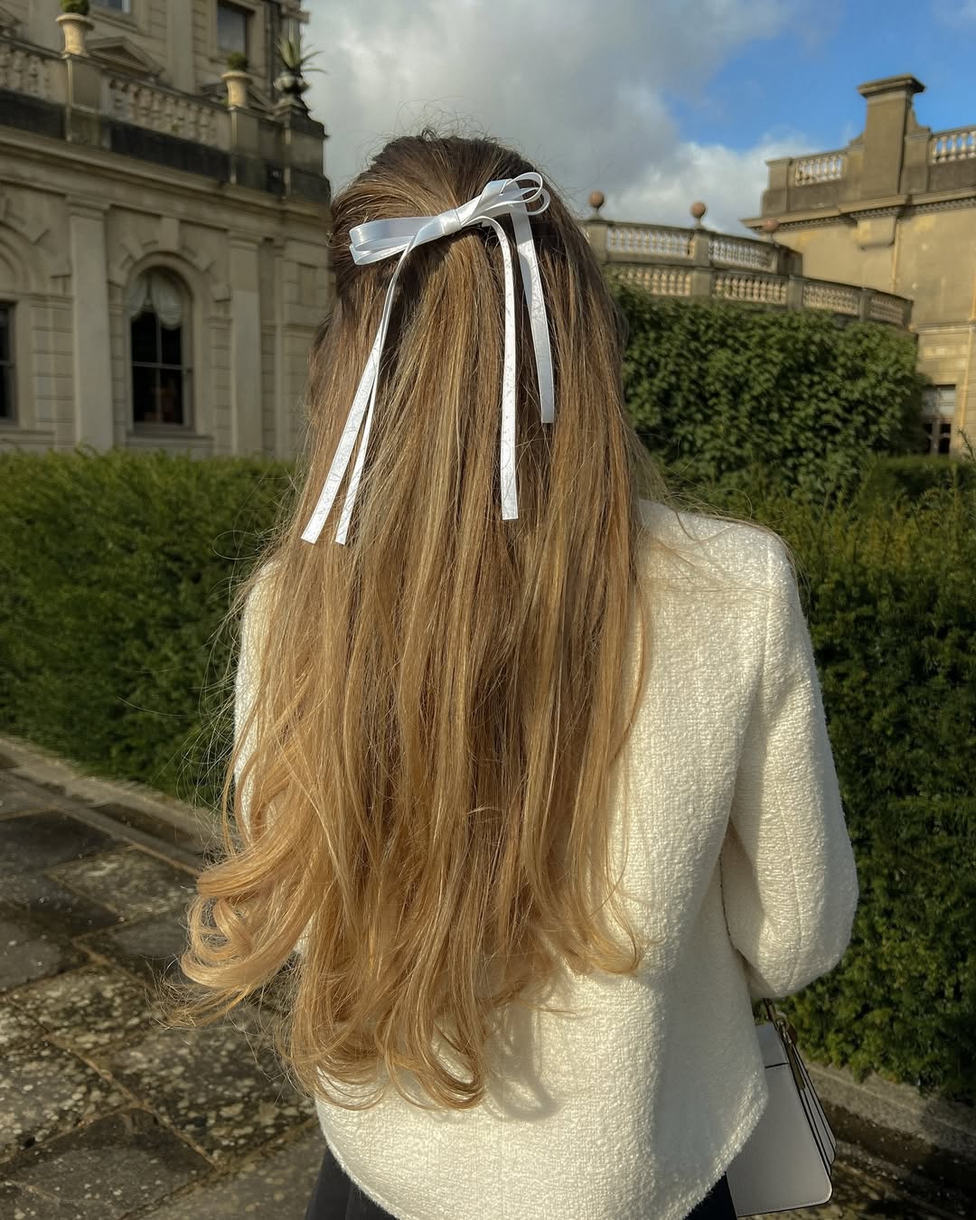 Half Up With Delicate White Ribbon Accessory
