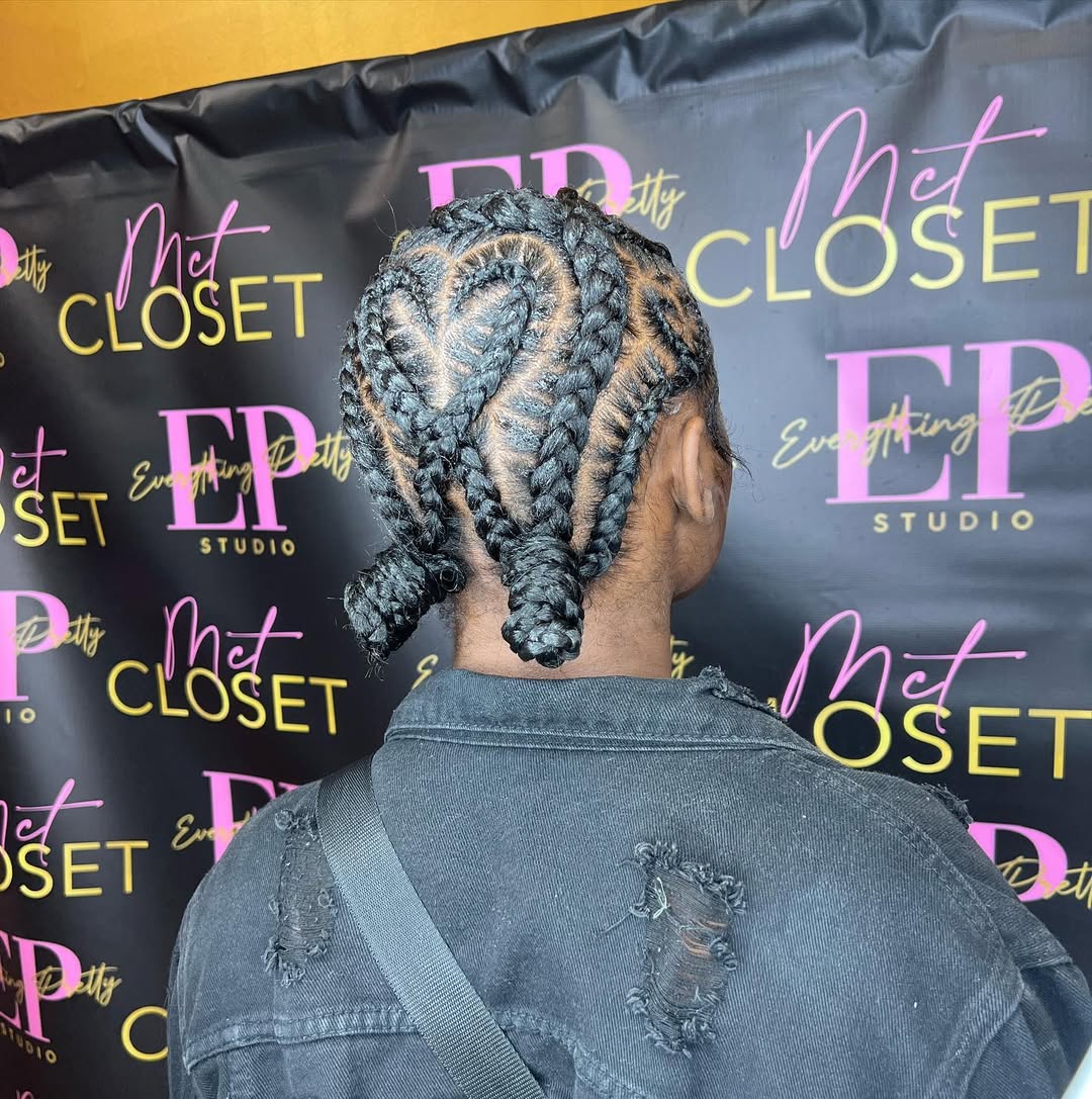 Heart Shape Cornrow Braids With Bun Ends