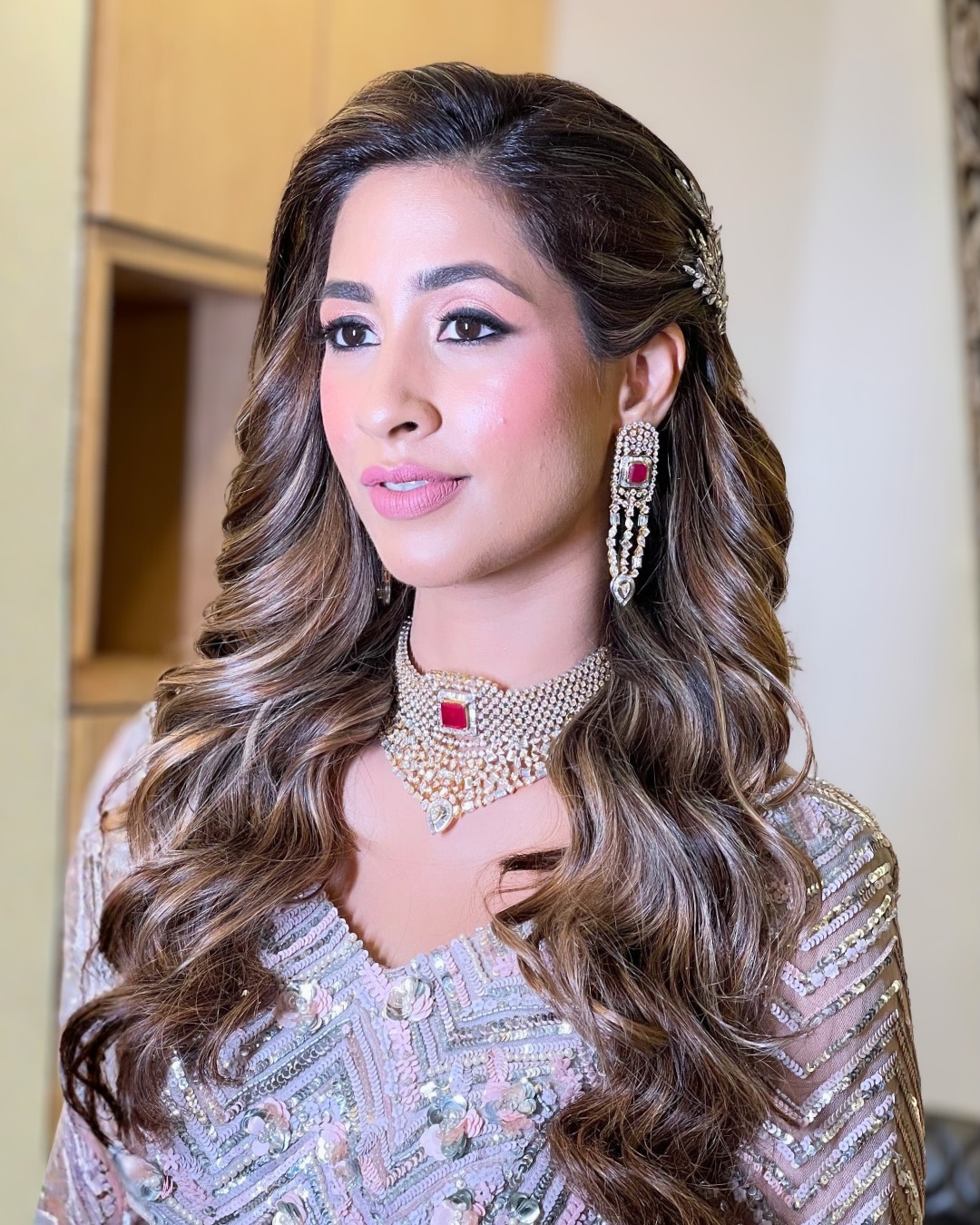 Hollywood Waves Golden Balayage Glam Hair