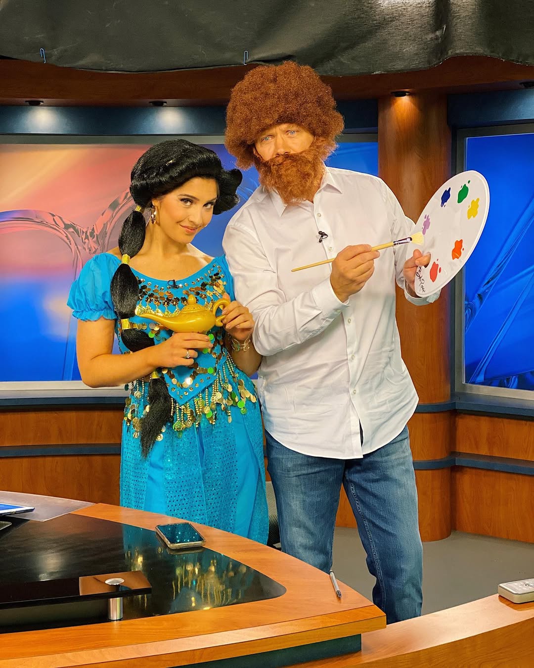 Jasmine and Bob Ross Halloween Costume Duo