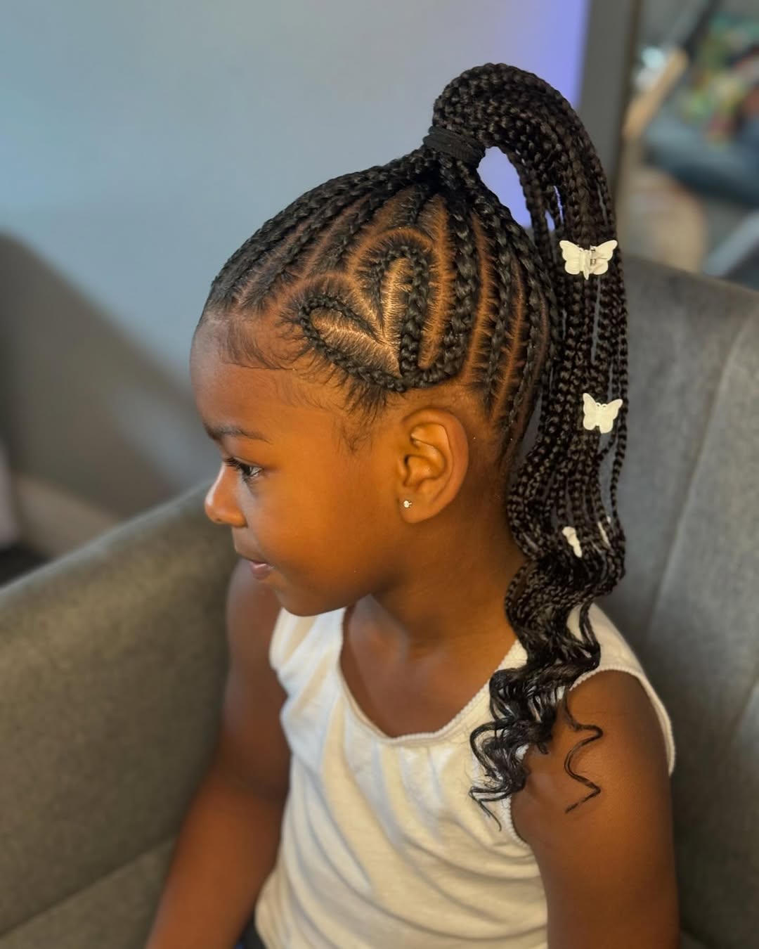 Kids Cornrow Ponytail With Heart Design