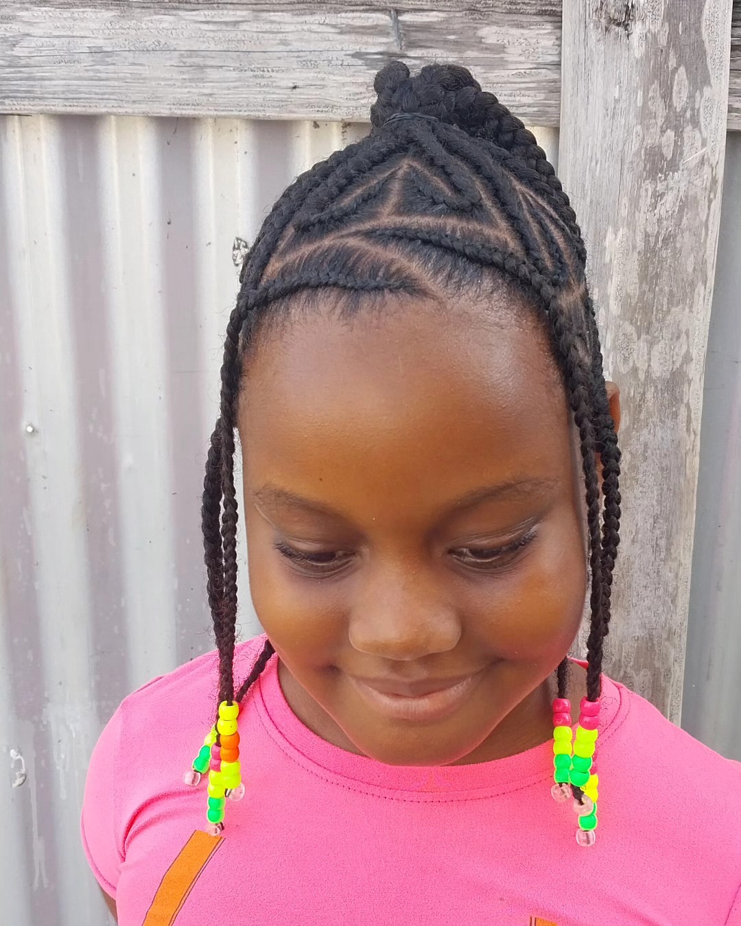Kids Cornrows with Zigzag Parts and Beaded Ends