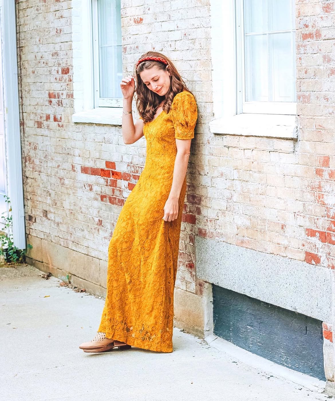 Lace Maxi Dress With Textured Flats