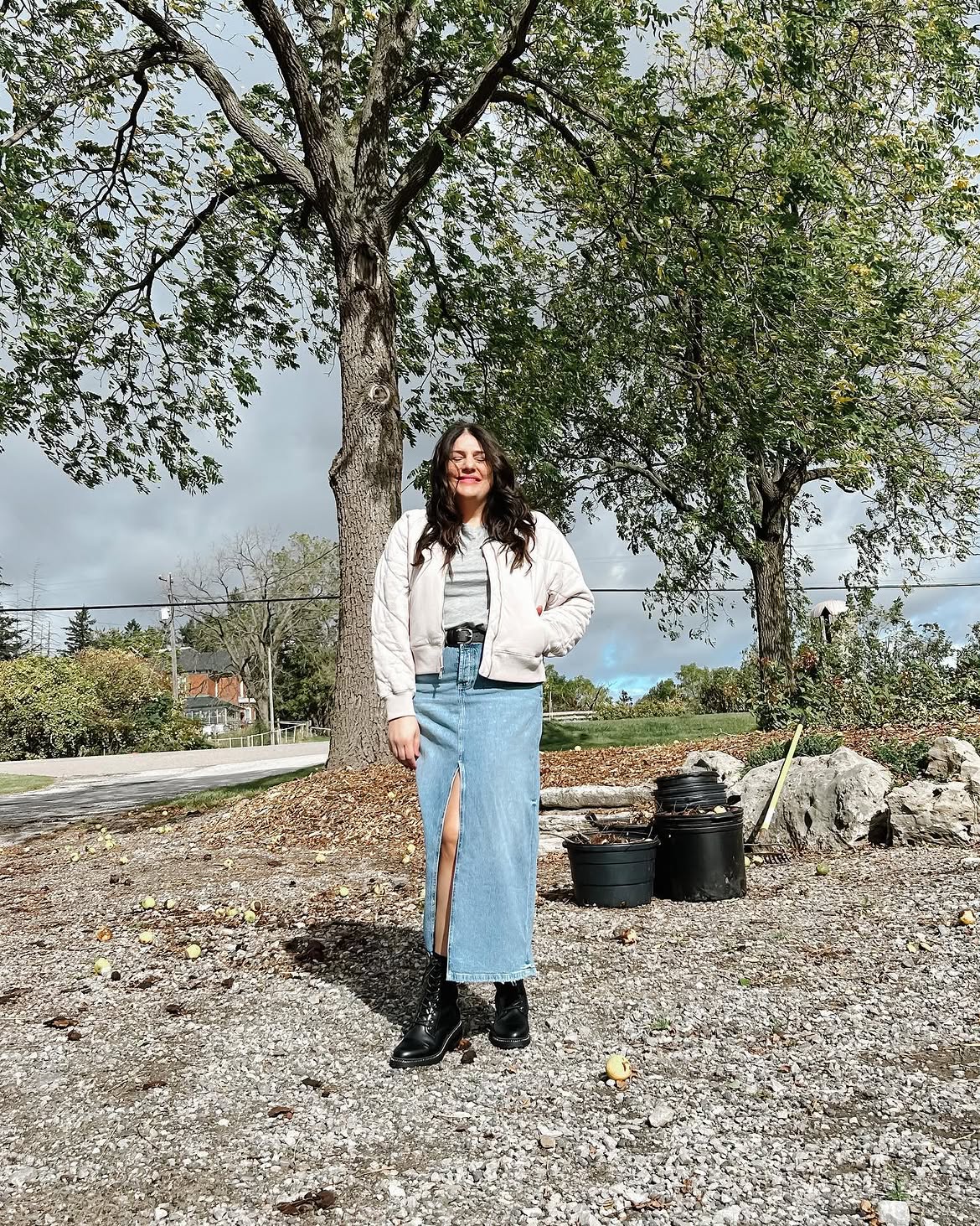 Lightweight Bomber Over Denim Maxi Skirt