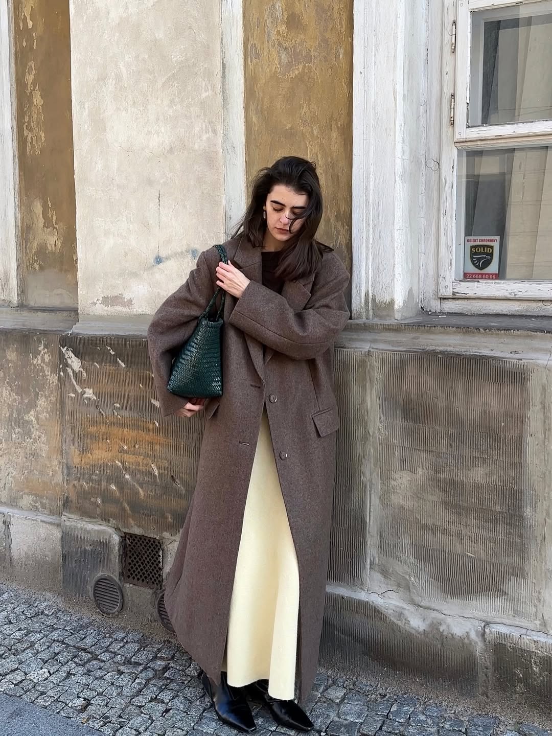Longline Wool Coat With Cream Maxi Skirt
