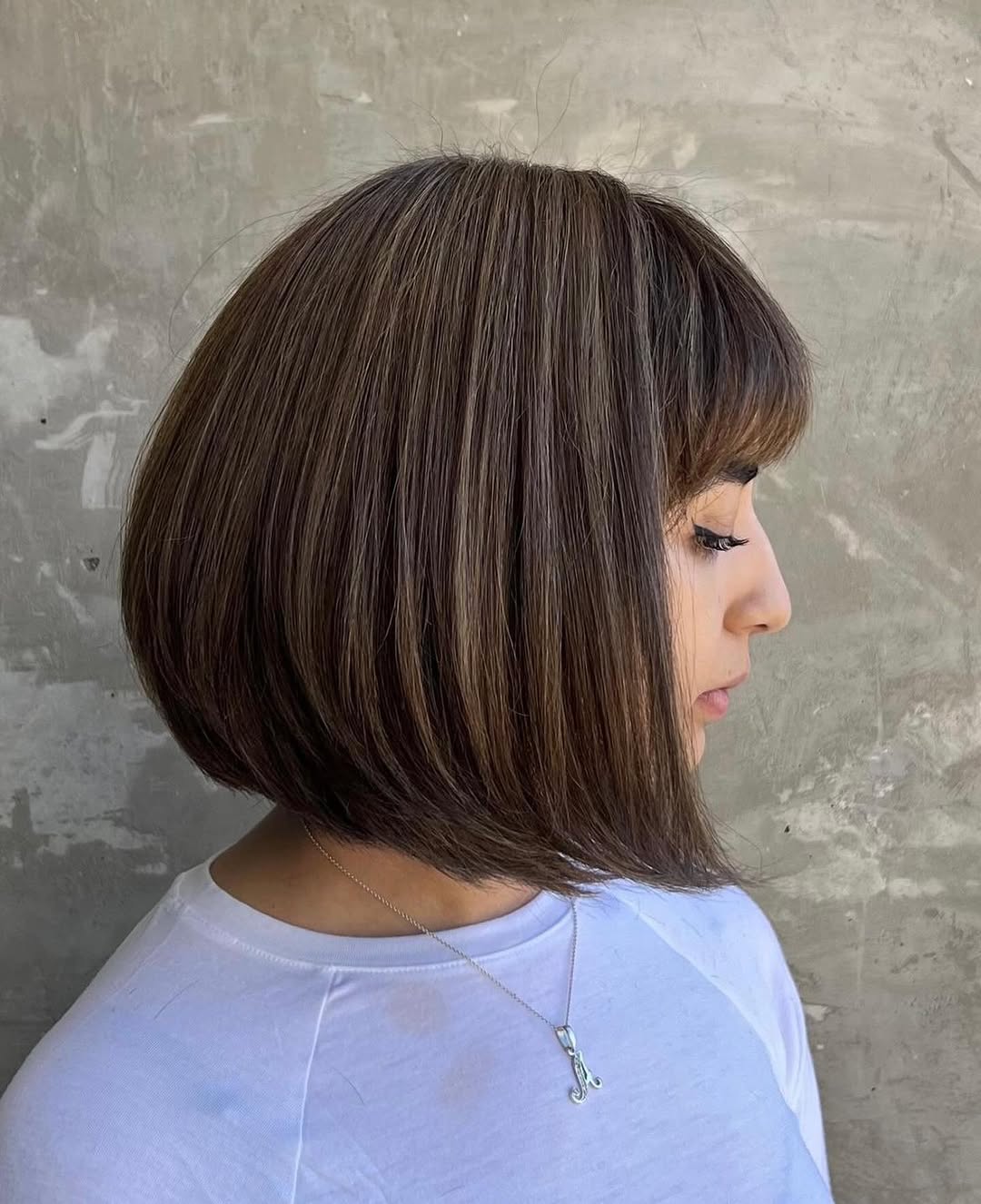 Mahogany Brunette Bob With Blunt Bangs