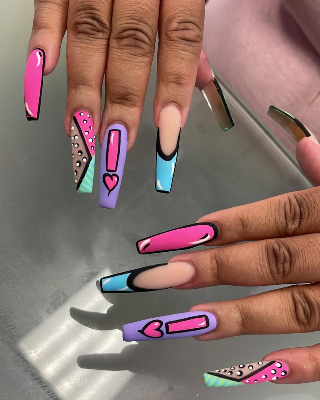 Matte Comic Book Pop Art Coffin Nails