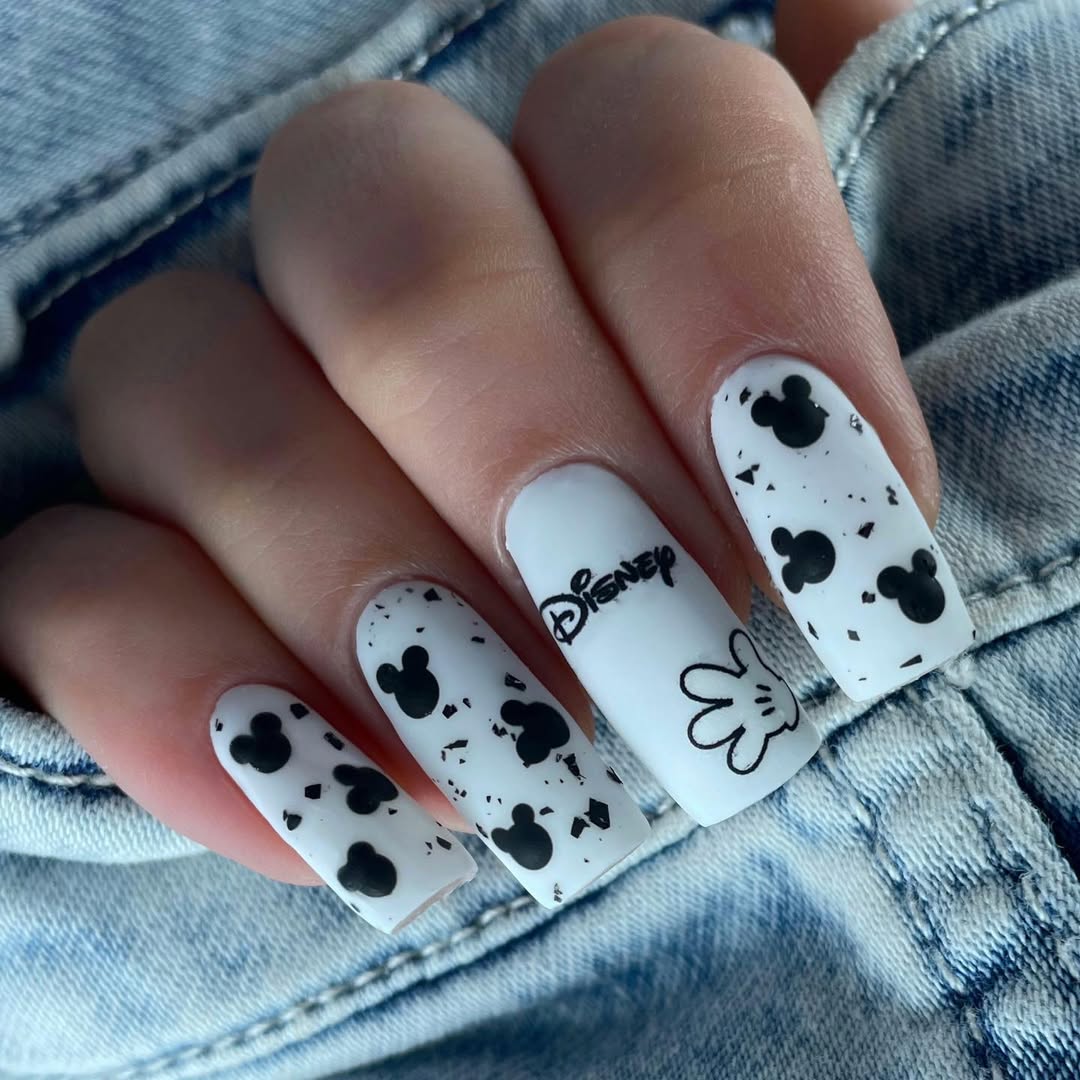 Matte White Mickey Mouse Disney Coffin Nails