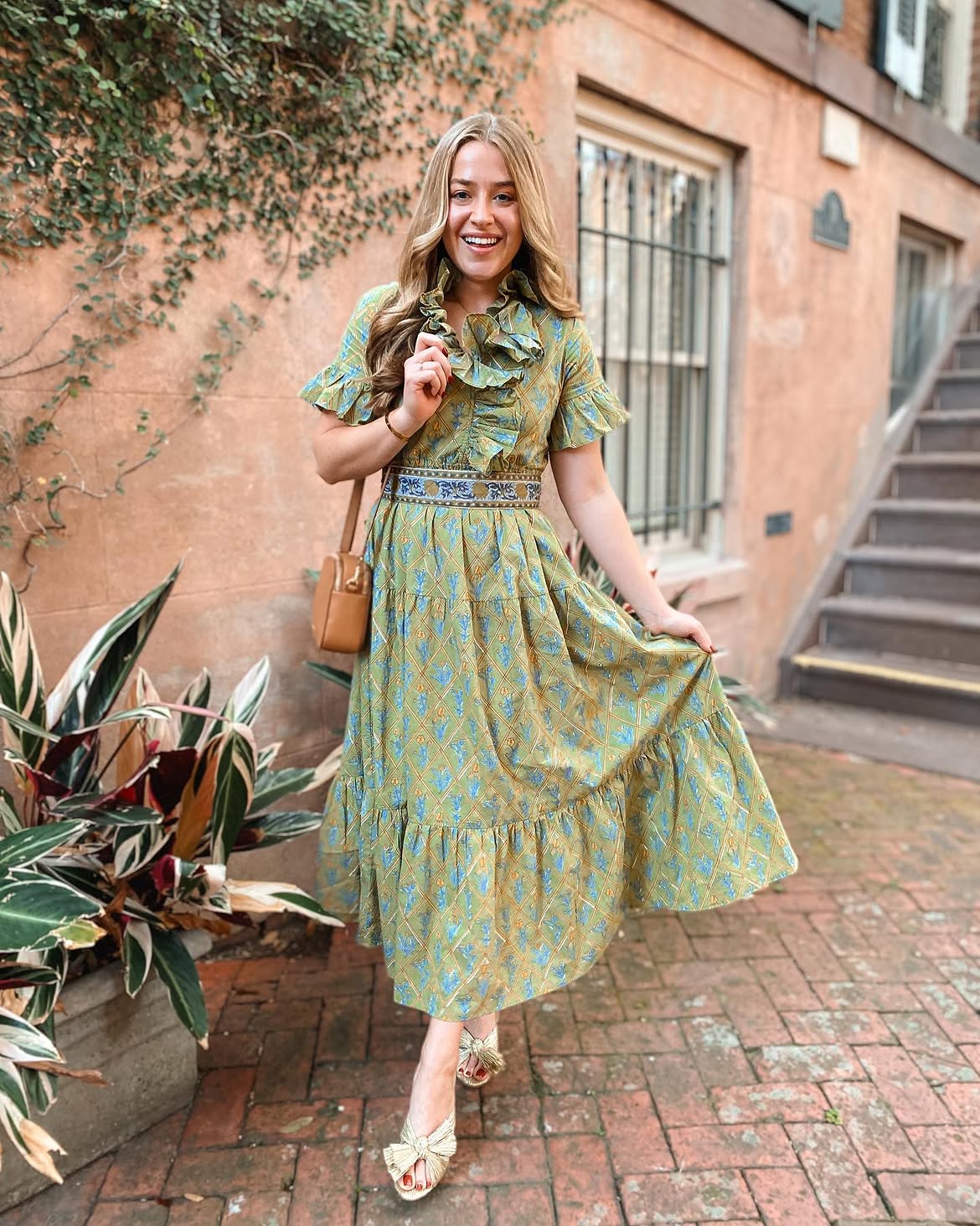Maxi Dress With Statement Ruffles And Bow Heels