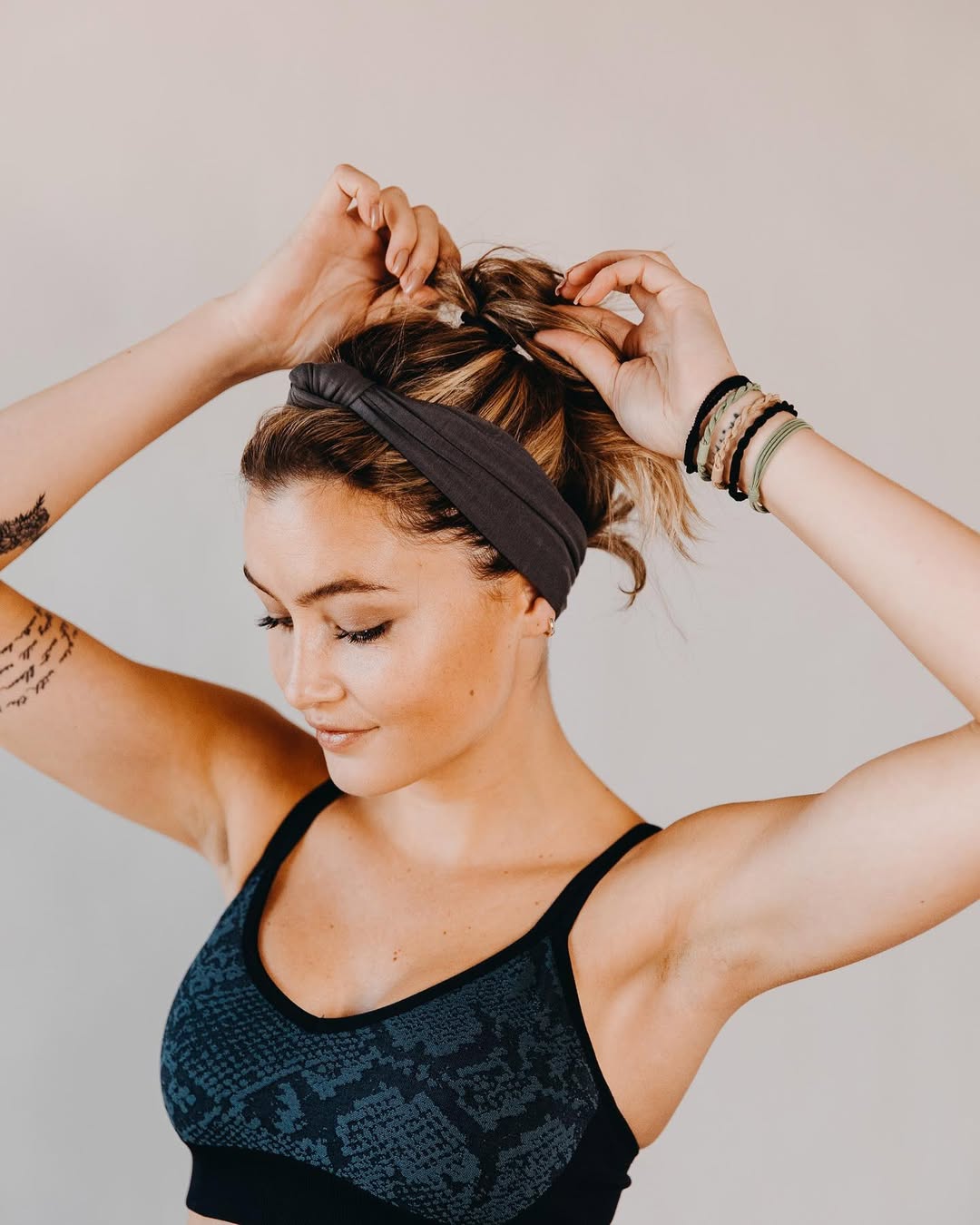 Messy Updo With Athletic Gray Headband