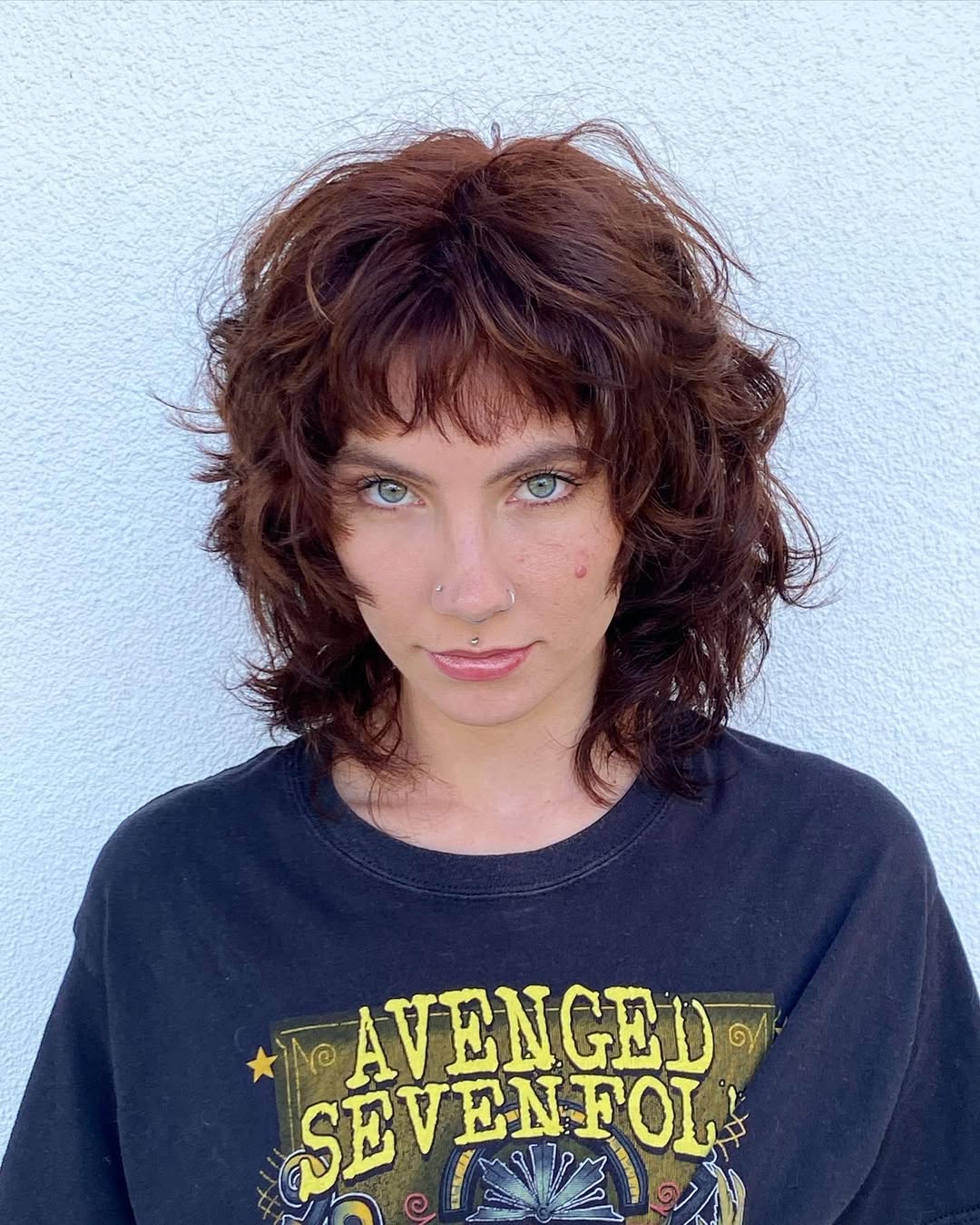 Messy Wavy Shag Cut With Wispy Bangs