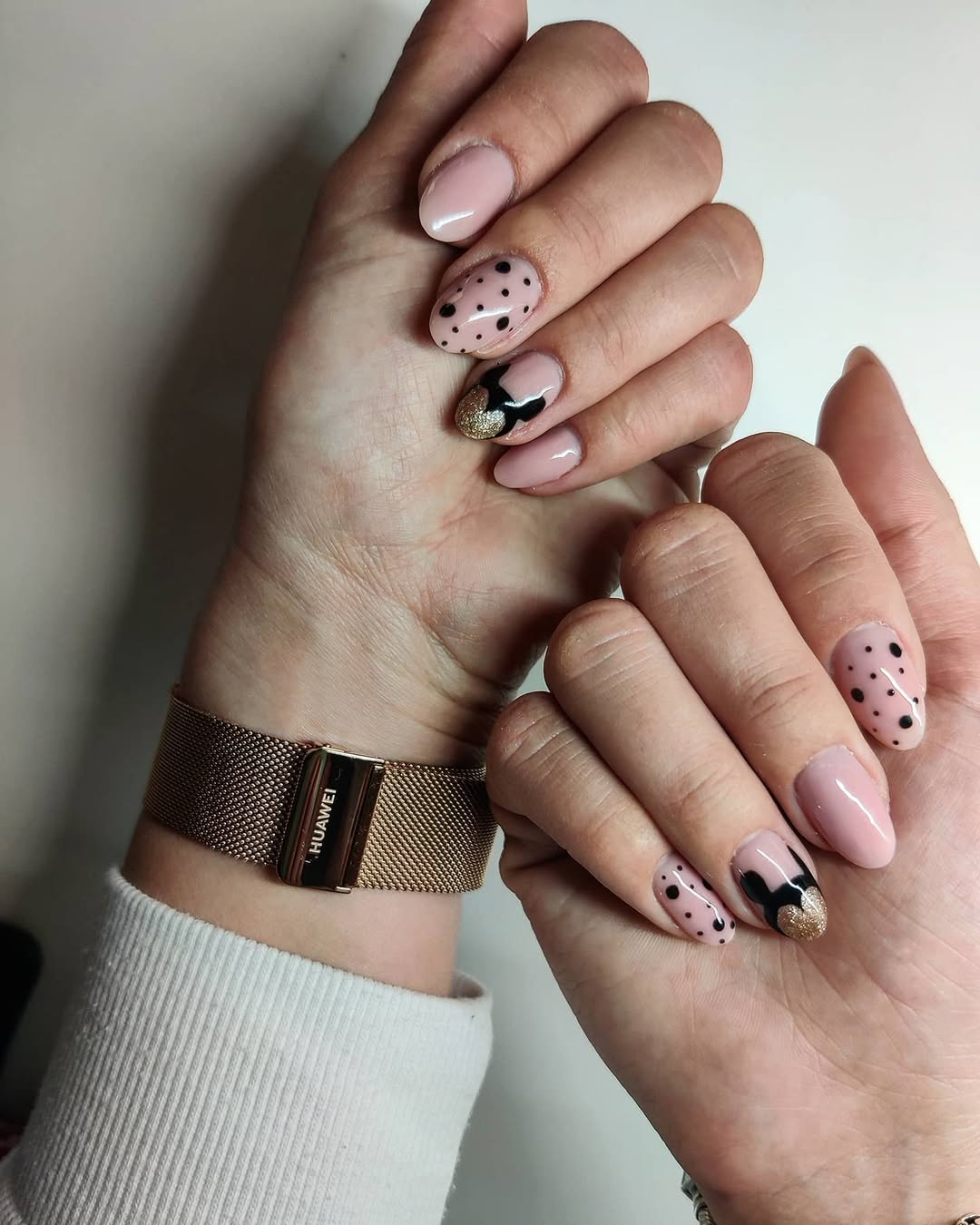 Mickey Mouse Bow Polka Dot Almond Nails