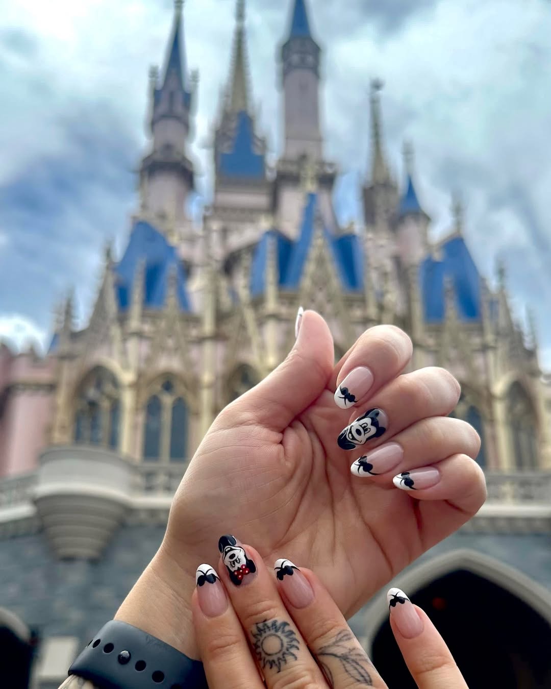 Mickey Mouse French Tips with Black Bow Accents