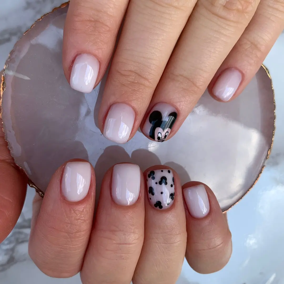 Milky Pink Mickey Mouse Cartoon Nails