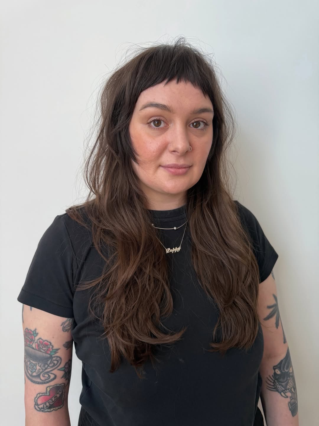 Modern Micro Fringe Dark Brunette Shag
