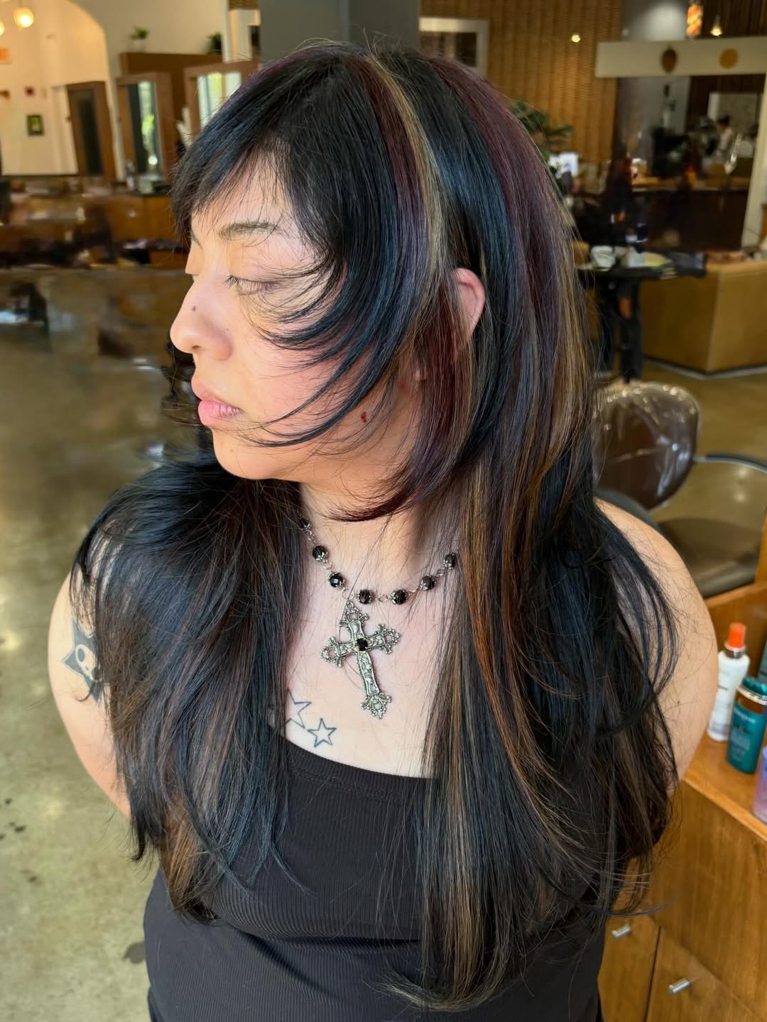 Modern Mullet with Chunky Streak Highlights