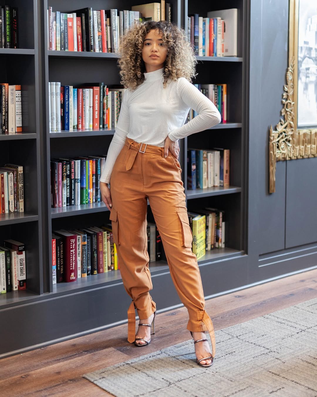 Monochrome Mock Neck With Cargo Pants