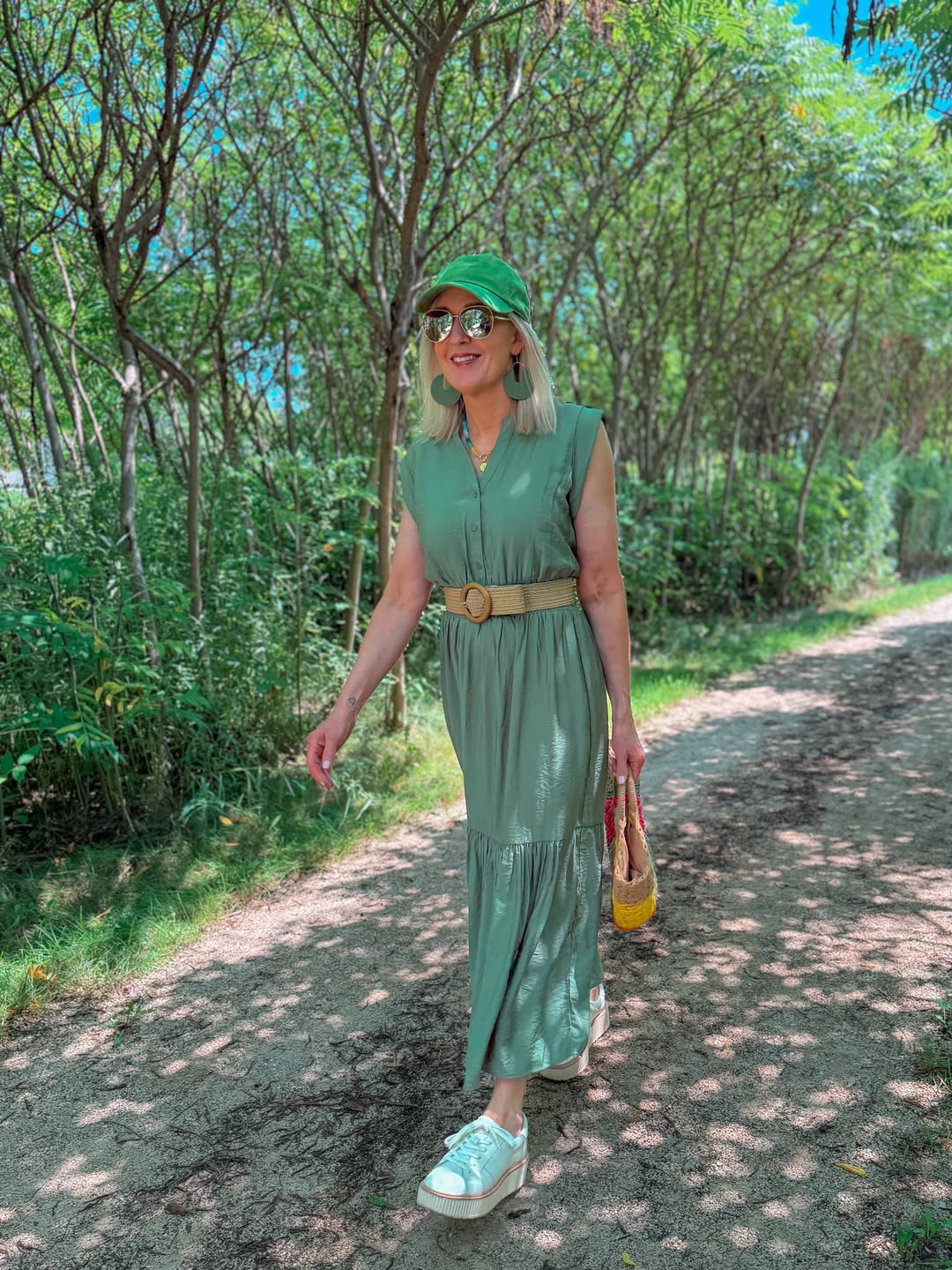 Monochrome Olive Maxi Dress With Platform Sneakers