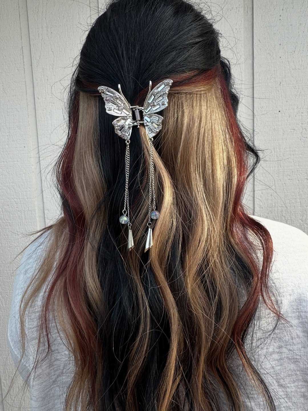 Multicolor Streaks With Butterfly Hair Clip
