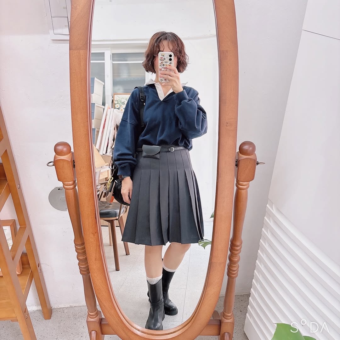 Navy Sweatshirt With Pleated Skirt Uniform Look