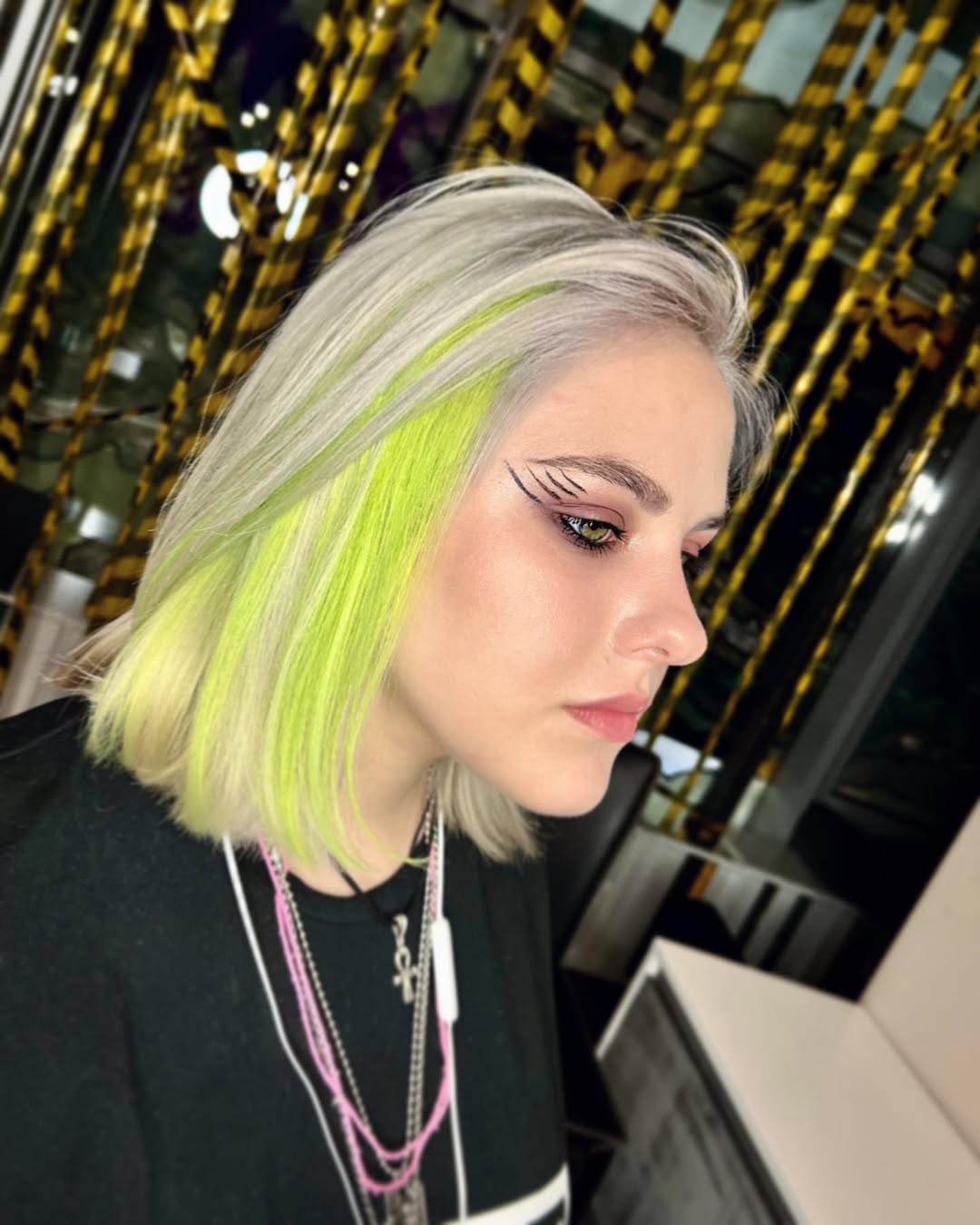 Neon Lime Green Face Frame Platinum Bob