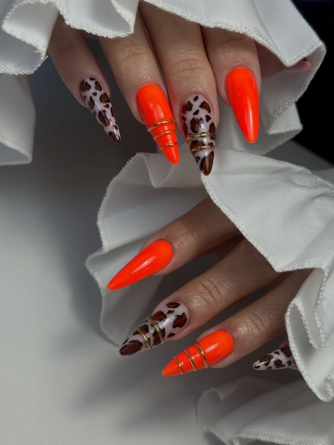 Neon Orange and Leopard Stiletto with Gold Rings