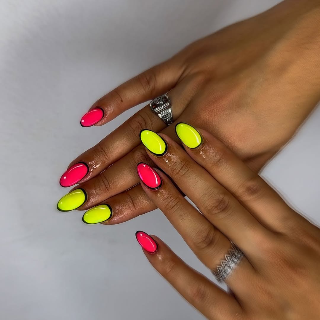 Neon Pink and Yellow Comic Book Nails
