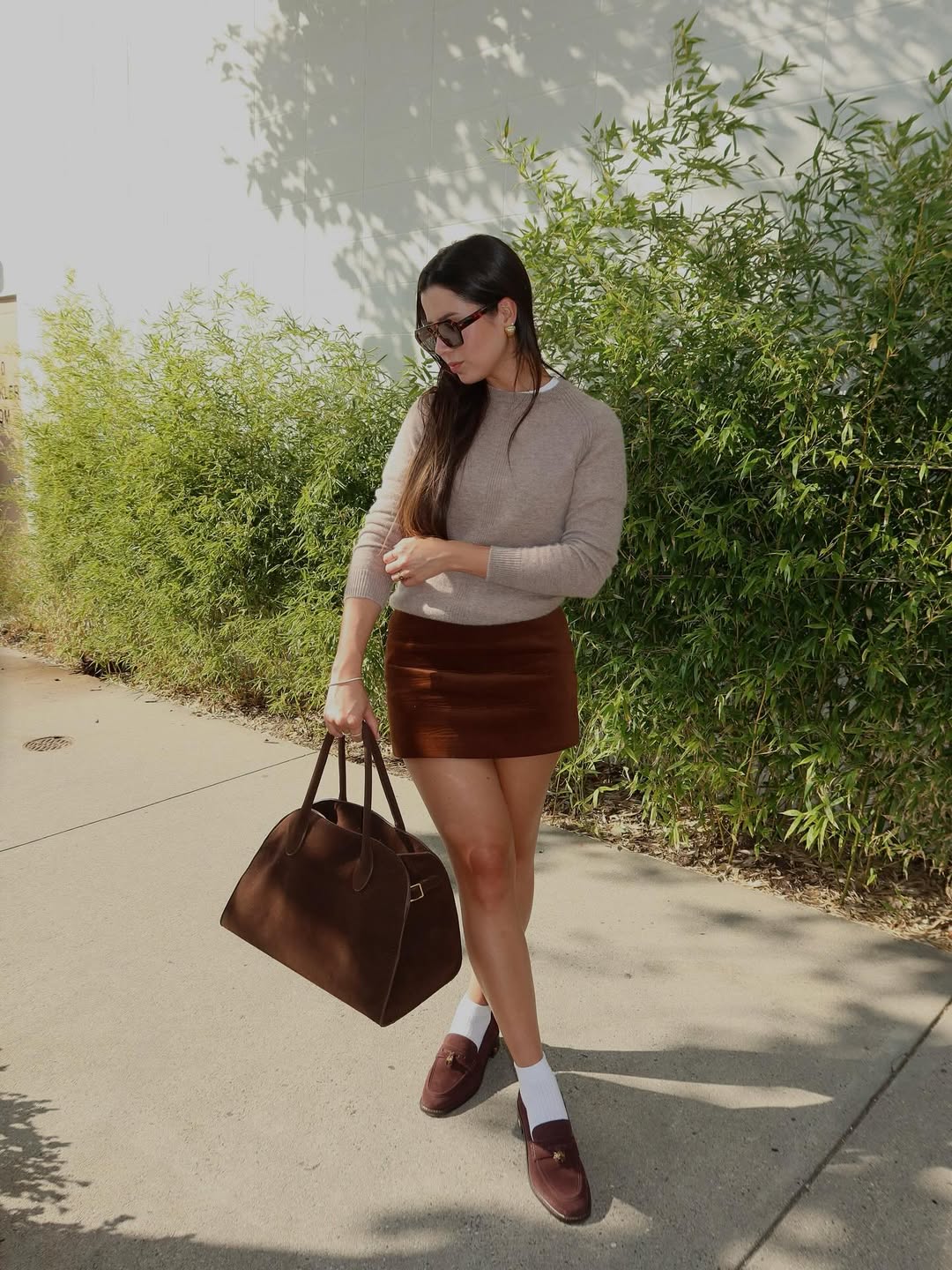 Neutral Knit With Corduroy Mini Skirt Fall Look