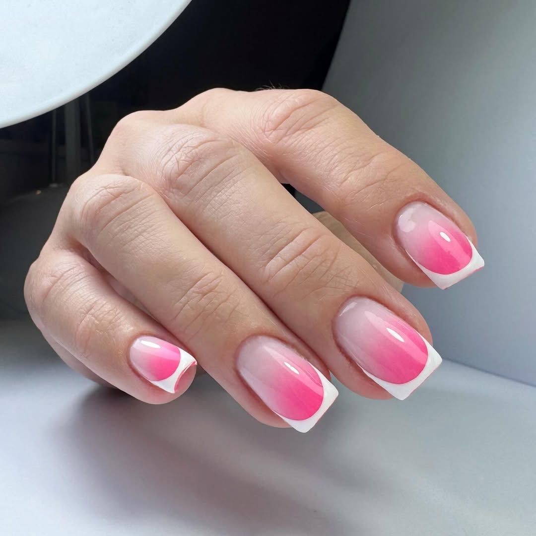 Ombre Hot Pink French Tip Square Nails
