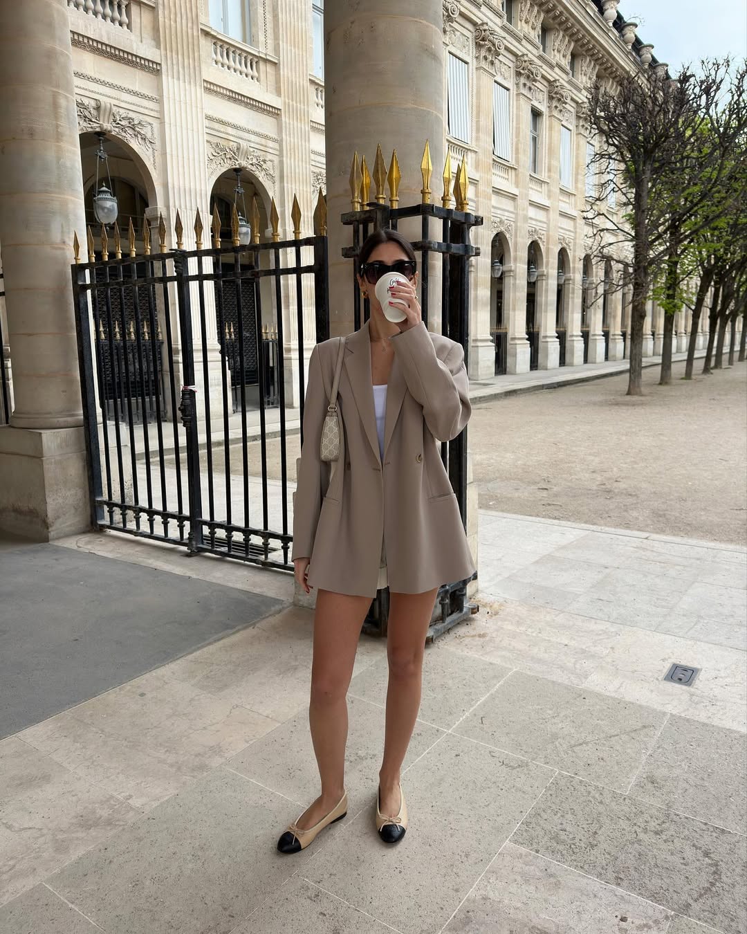 Oversized Blazer With Shorts And Ballet Flats