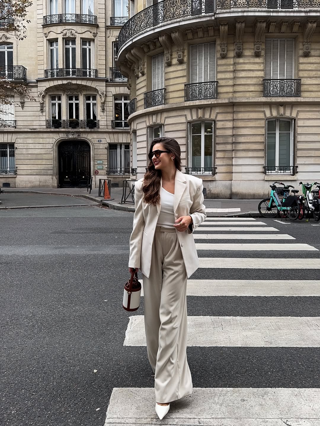 Oversized Cream Blazer With Wide-Leg Trousers