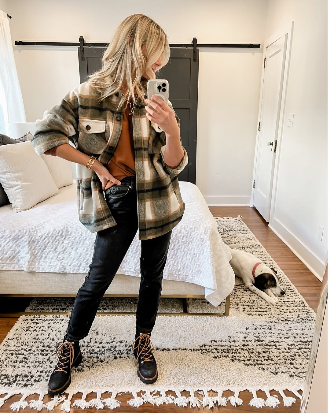 Oversized Plaid Shacket With Black Denim