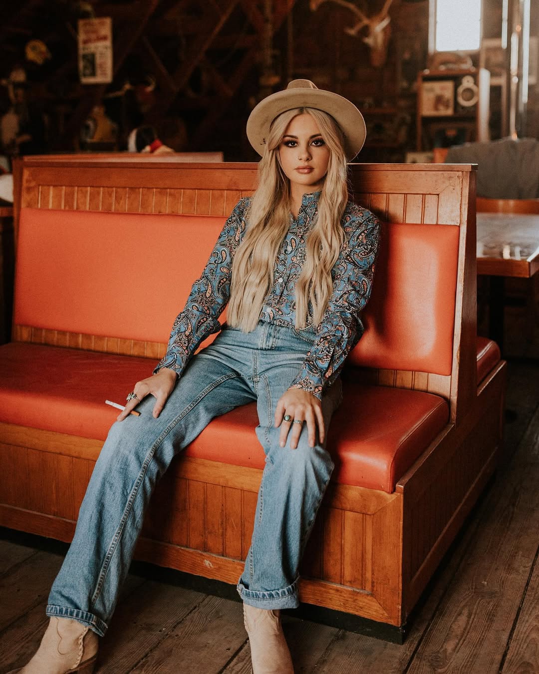 Paisley Print Western Shirt And Denim Jeans Look