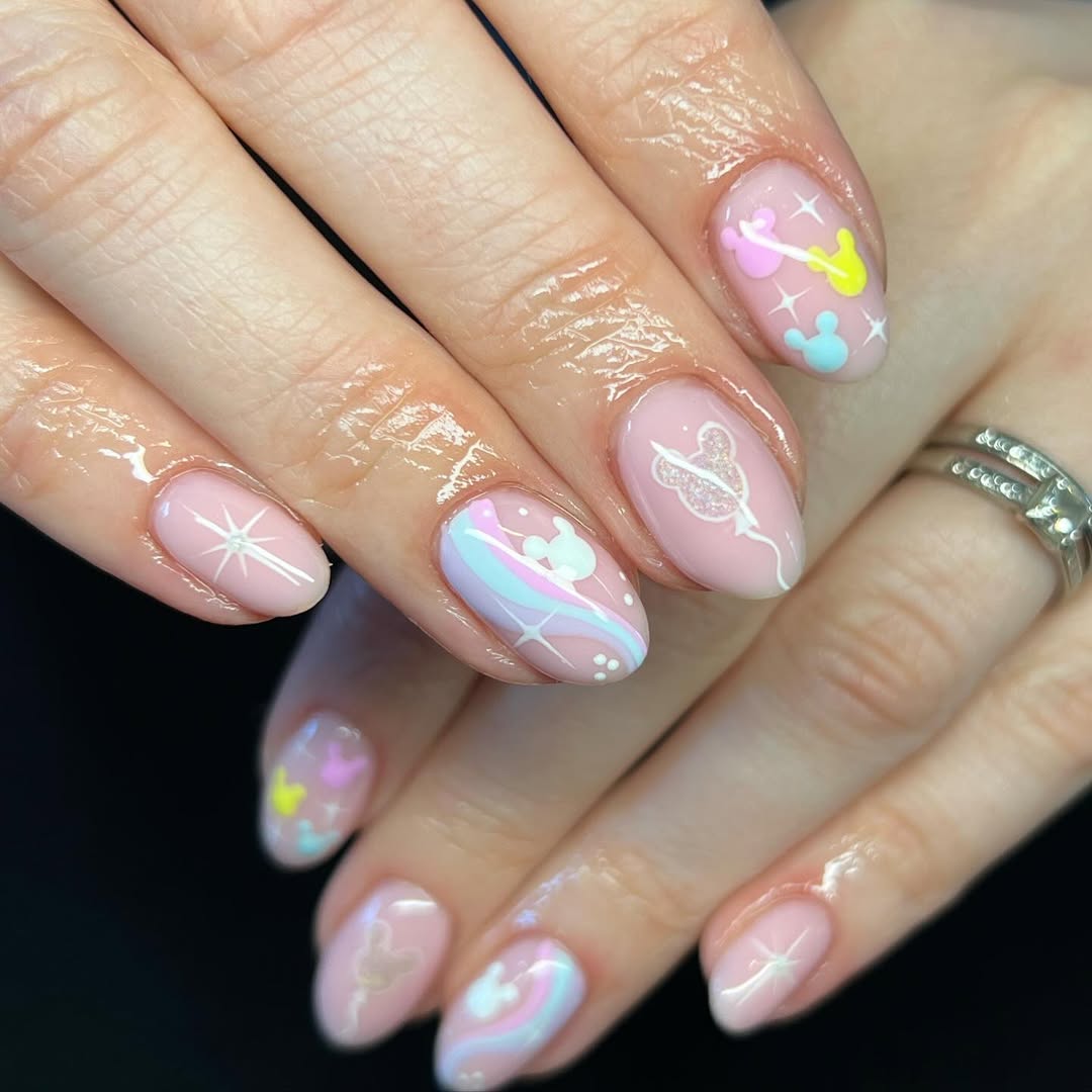 Pastel Swirl Mickey Mouse Cartoon Nails