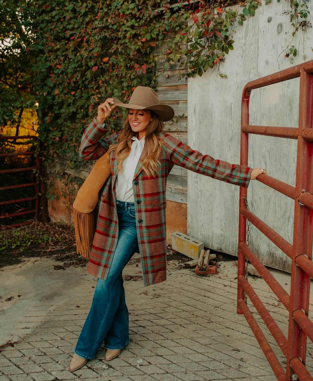 Plaid Coat Western Style Fall Outfit