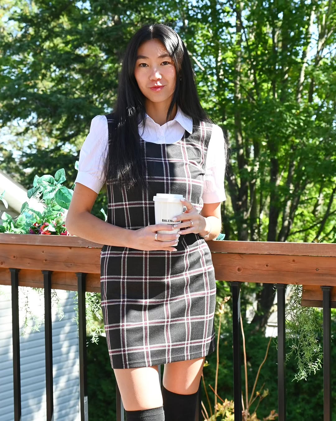 Plaid Mini Dress Layered With White Button-Down