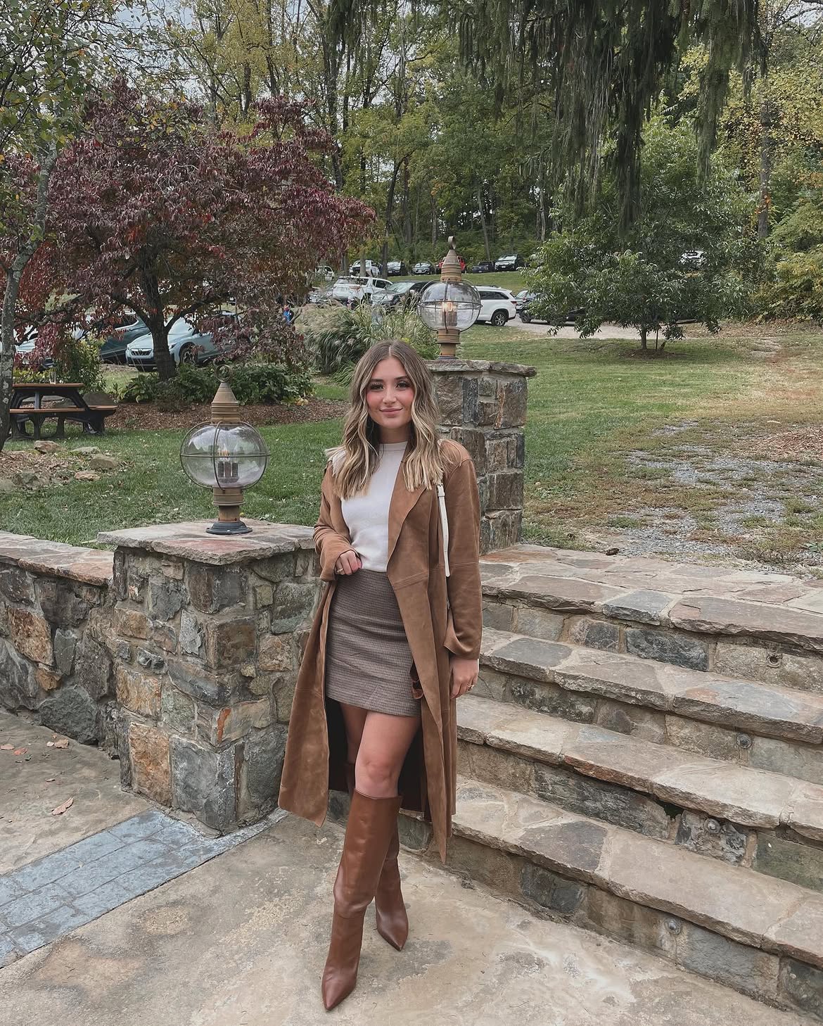 Plaid Mini Skirt And Knee-High Boots Fall Look