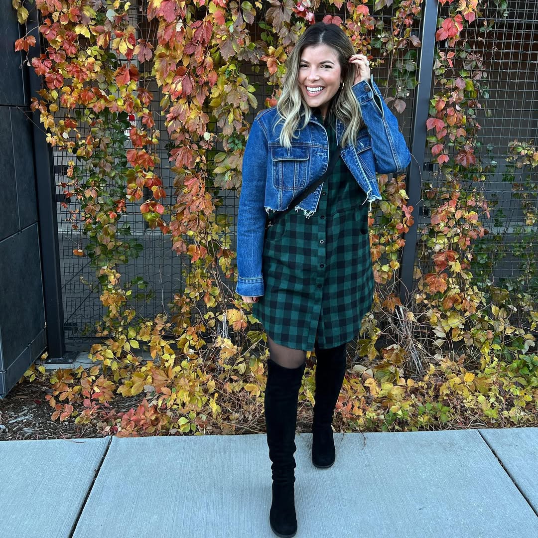 Plaid Shirtdress With Denim Jacket Boots