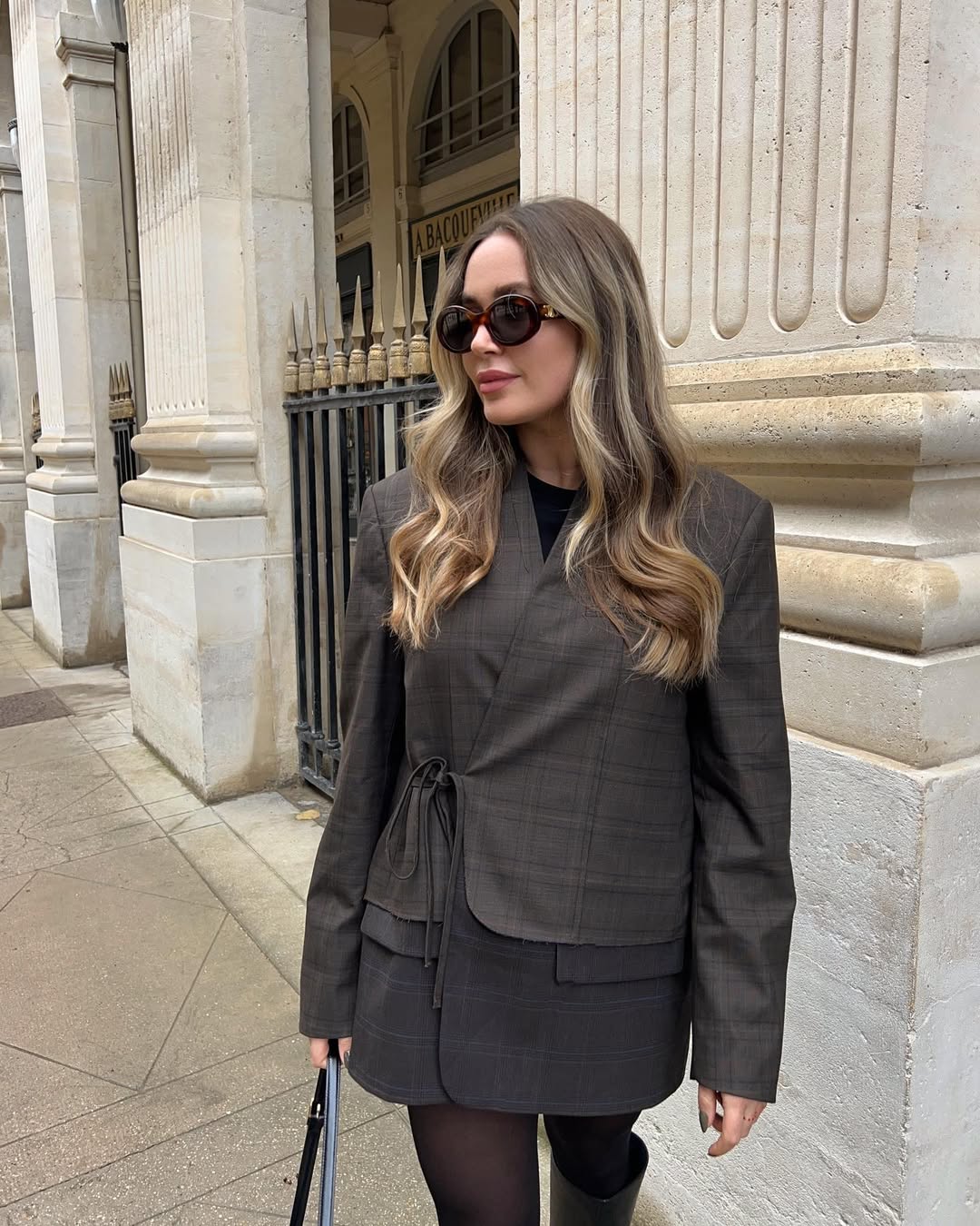 Plaid Wrap Blazer and Mini Skirt Set