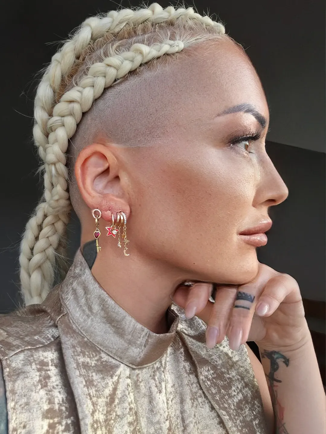 Platinum Blonde Braids With Edgy Undercut