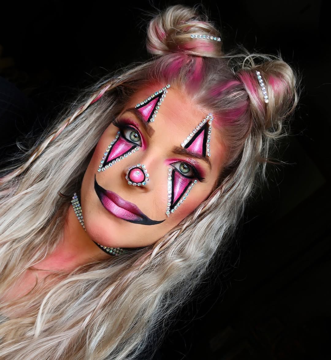 Platinum Blonde Double Buns With Pink Roots