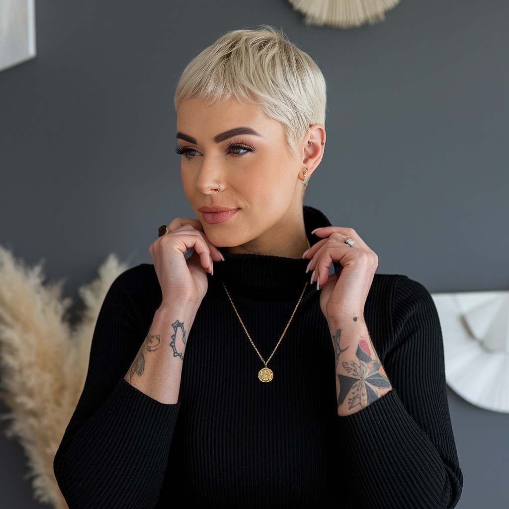Platinum Blonde Textured Pixie with Micro Fringe