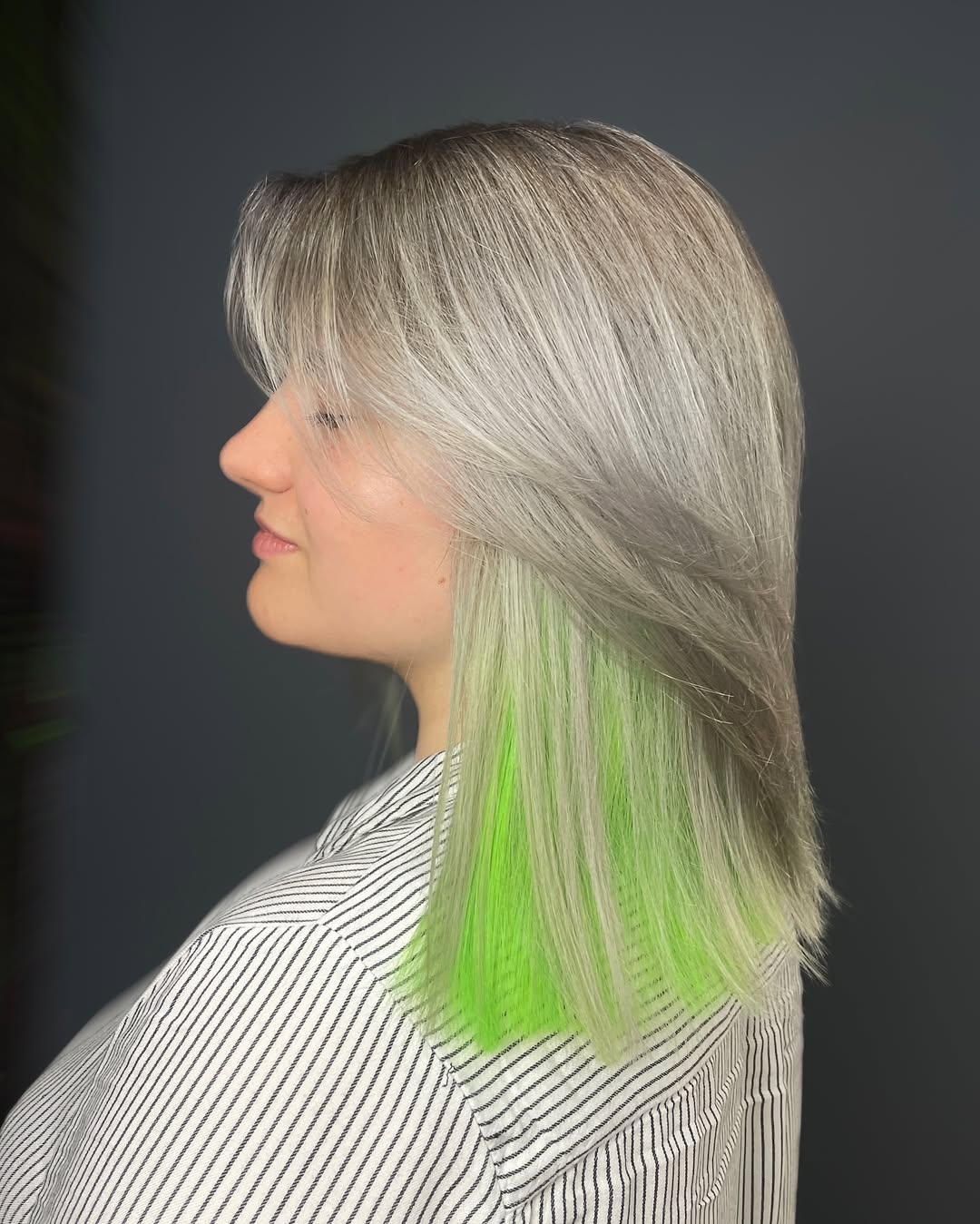 Platinum Blonde Underlayer With Neon Green Pop