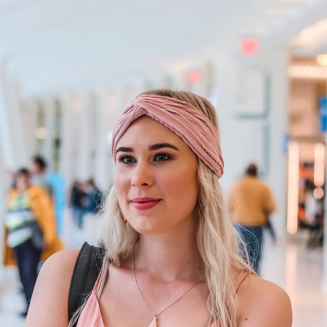 Platinum Blonde Waves With Pleated Pink Headband
