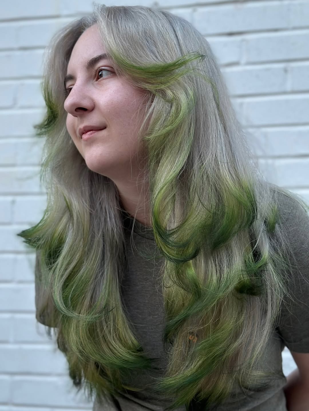 Platinum Blonde With Green Peekaboo Layers