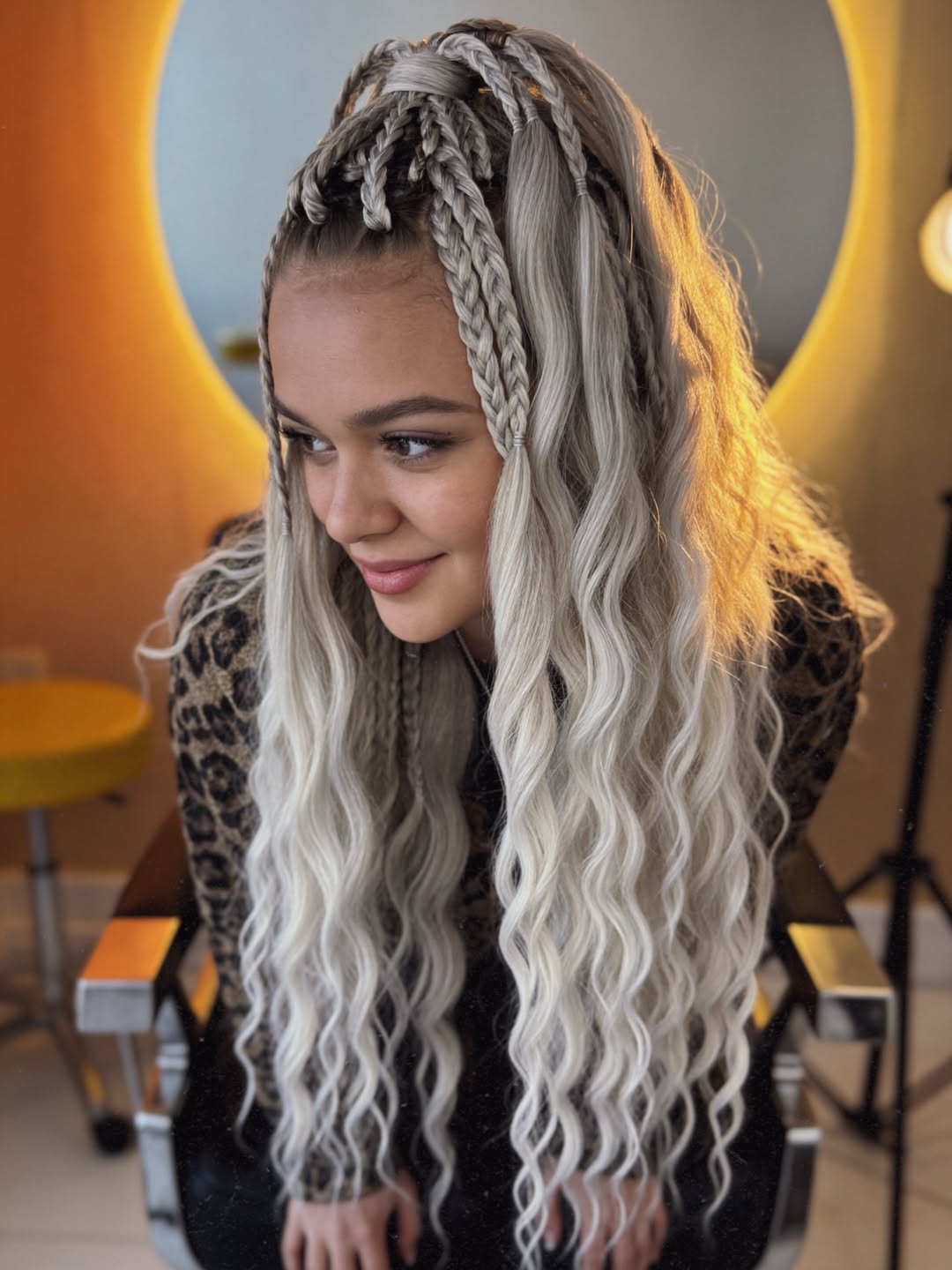 Platinum Wavy Braids With Crinkled Accents