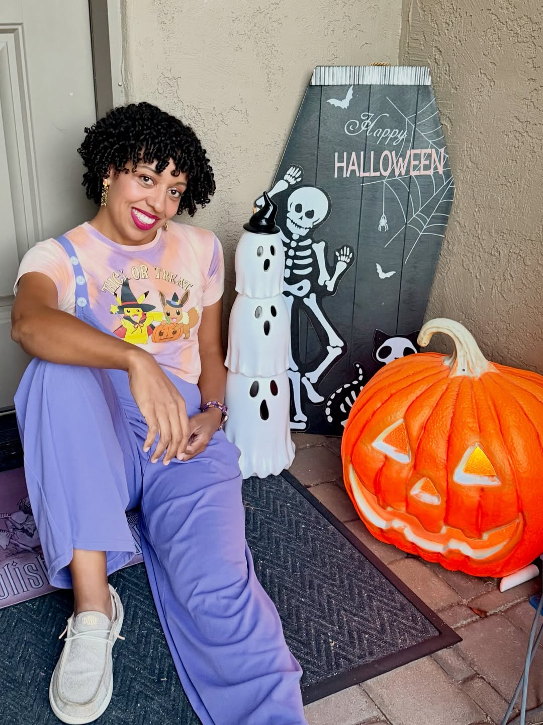 Playful Halloween Pokemon T-Shirt With Lavender Jumpsuit