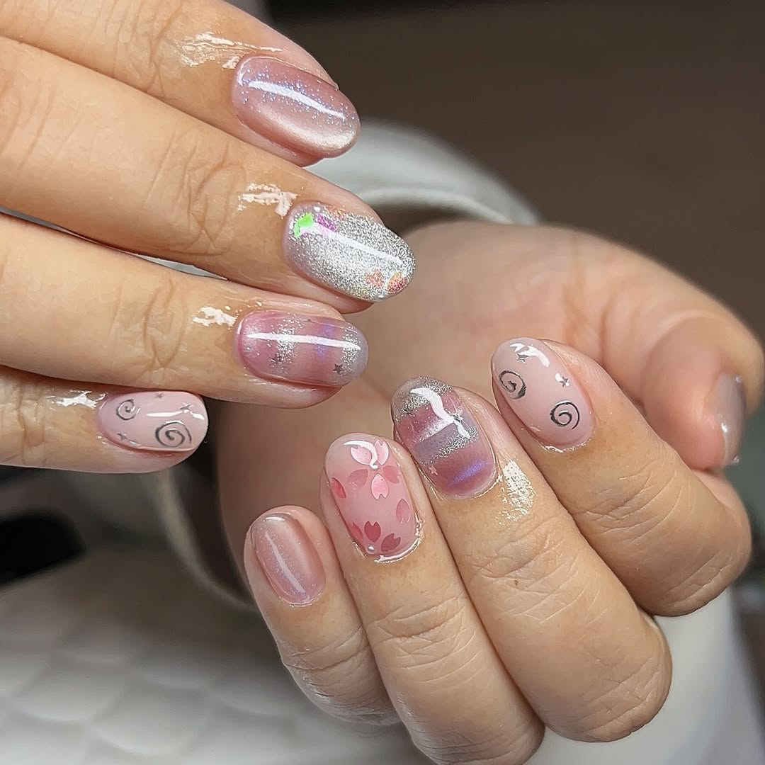 Playful Pink Shimmer Korean Nail Art